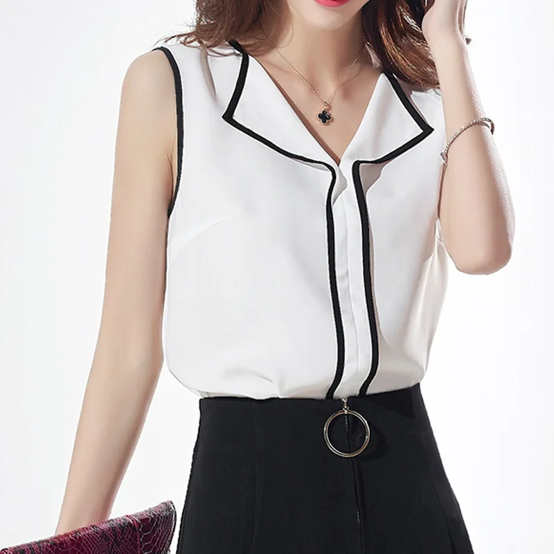 Новинка 2017 Модный женский шифоновый топ без рукавов с v образным вырезом