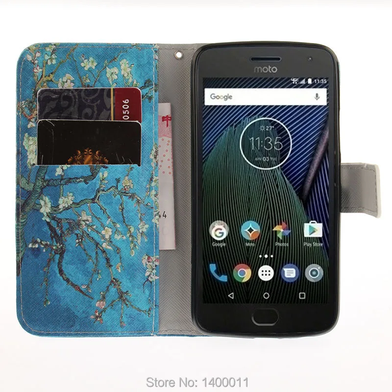 Роскошный кожаный чехол-книжка с подставкой и рисунком для Motorola Moto G5 Plus стильные