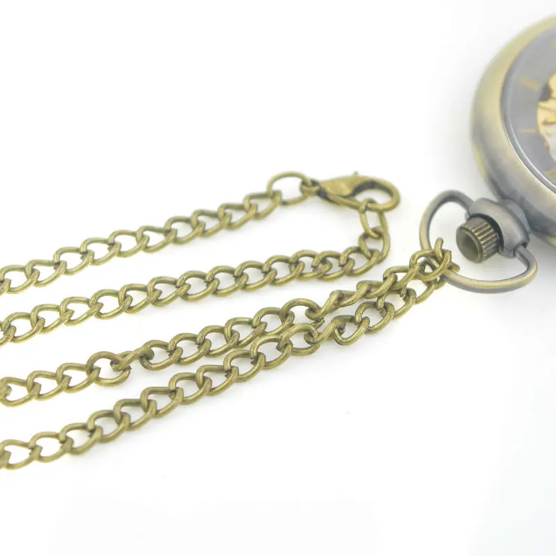 Элегантные бронзовые Механические карманные часы с цепочкой новый хороший