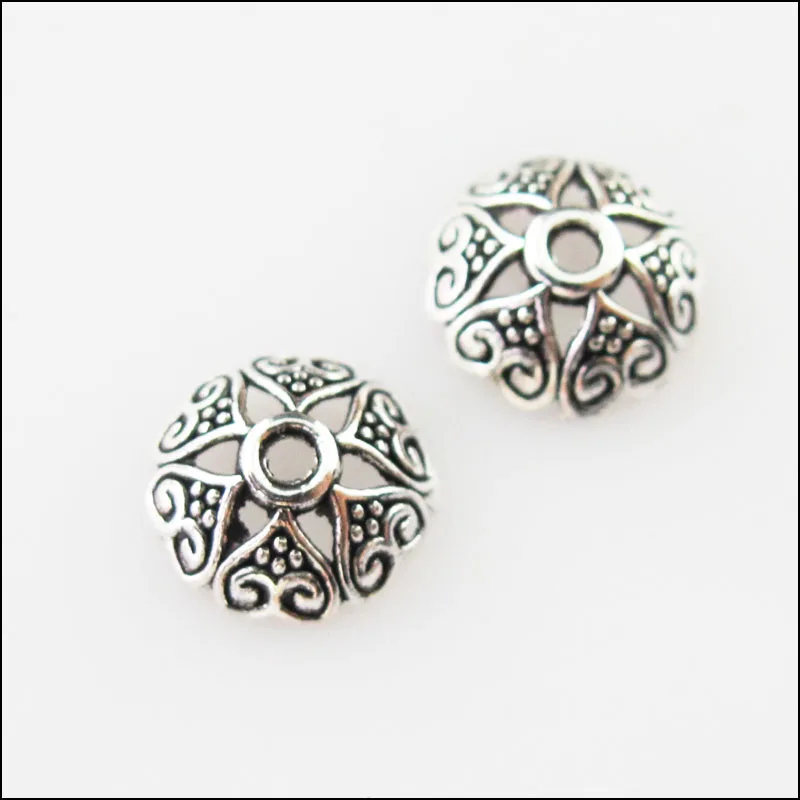 Новый 100 шт. тибетское серебряное сердце в форме цветов биссерных колпачков