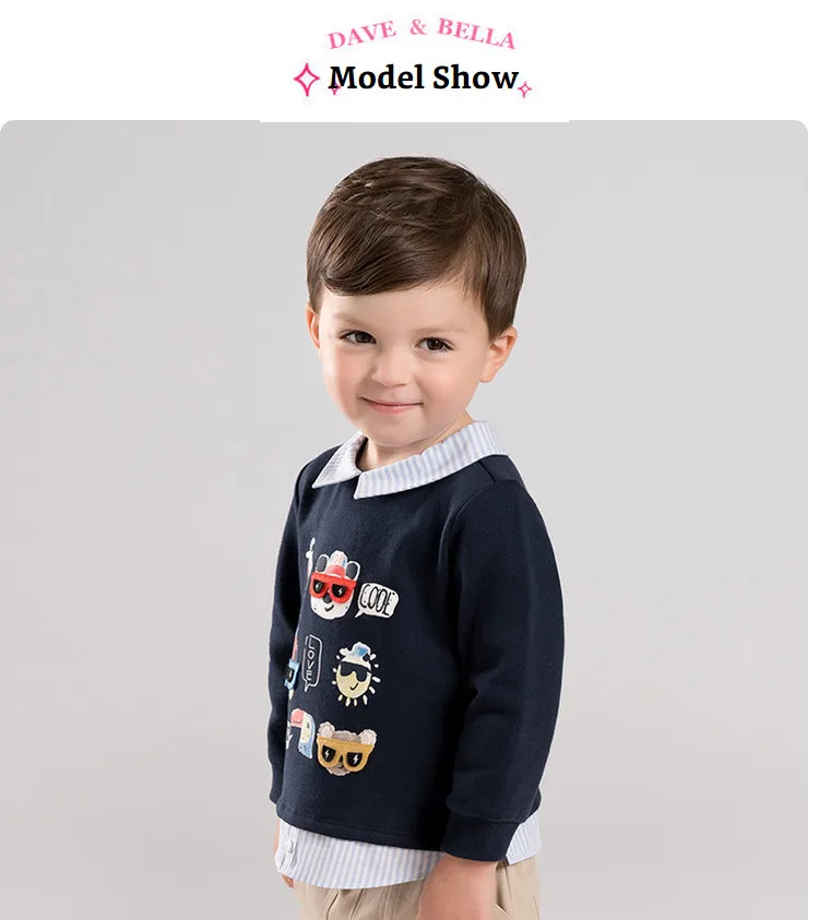 DBJ11003 dave bella autumn baby boys print pullover children long sleeve t-shirt infant toddler high quality tops cotton tees
