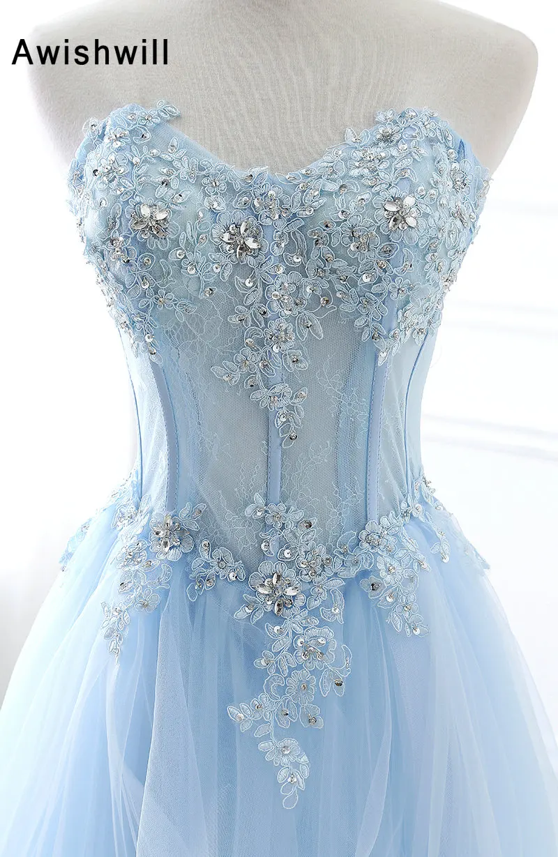Vestido Formatura Элегантные Длинные Выпускные платья длиной до пола бисерные Аппликации Тюль А-силуэта на шнуровке сзади Вечерние вечернее платье