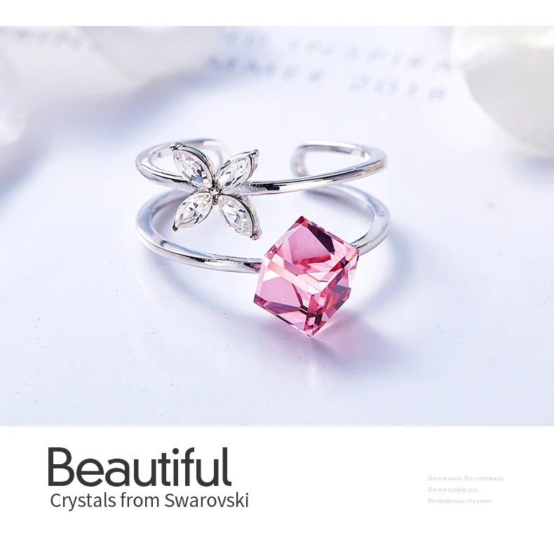 Cdyle Cube Embellished with crystal Engagement Ring Valentine's Day Gift Inlaid Stone Rings Adjustable