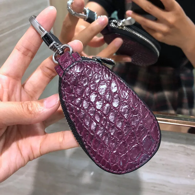 Key Holder CAJIFUCO настоящая крокодиловая кожа кошелек с держателем ключа от машины кожа питона ключ органайзер змеиная кожа Кошелек страуса зерна Автомобильный ключ кошелек кольцо - Цвет: Key Holder