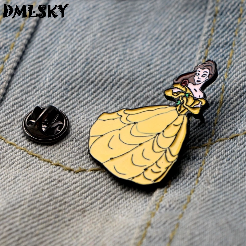 DMLSKY Красавица и Чудовище мультфильм женщины девушка Эмаль Булавка значок для рюкзака броши одежда галстук булавка воротник булавки ювелирные изделия M3228