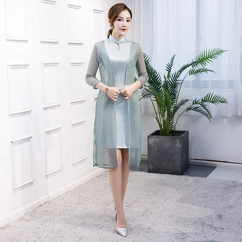 Традиционное китайское платье тонкое длинное платье Чонсам для мамы Qipao летнее винтажное платье с цветами восточное платье - Цвет: 9527GSJ