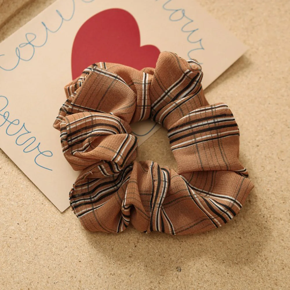 4 Vintage Flower Striped Plaid Soft Chiffon Hair Scrunchies Elegant Women Girls Printed Elastic Hair Rubber Bands Hair Accessories - Цвет: 4