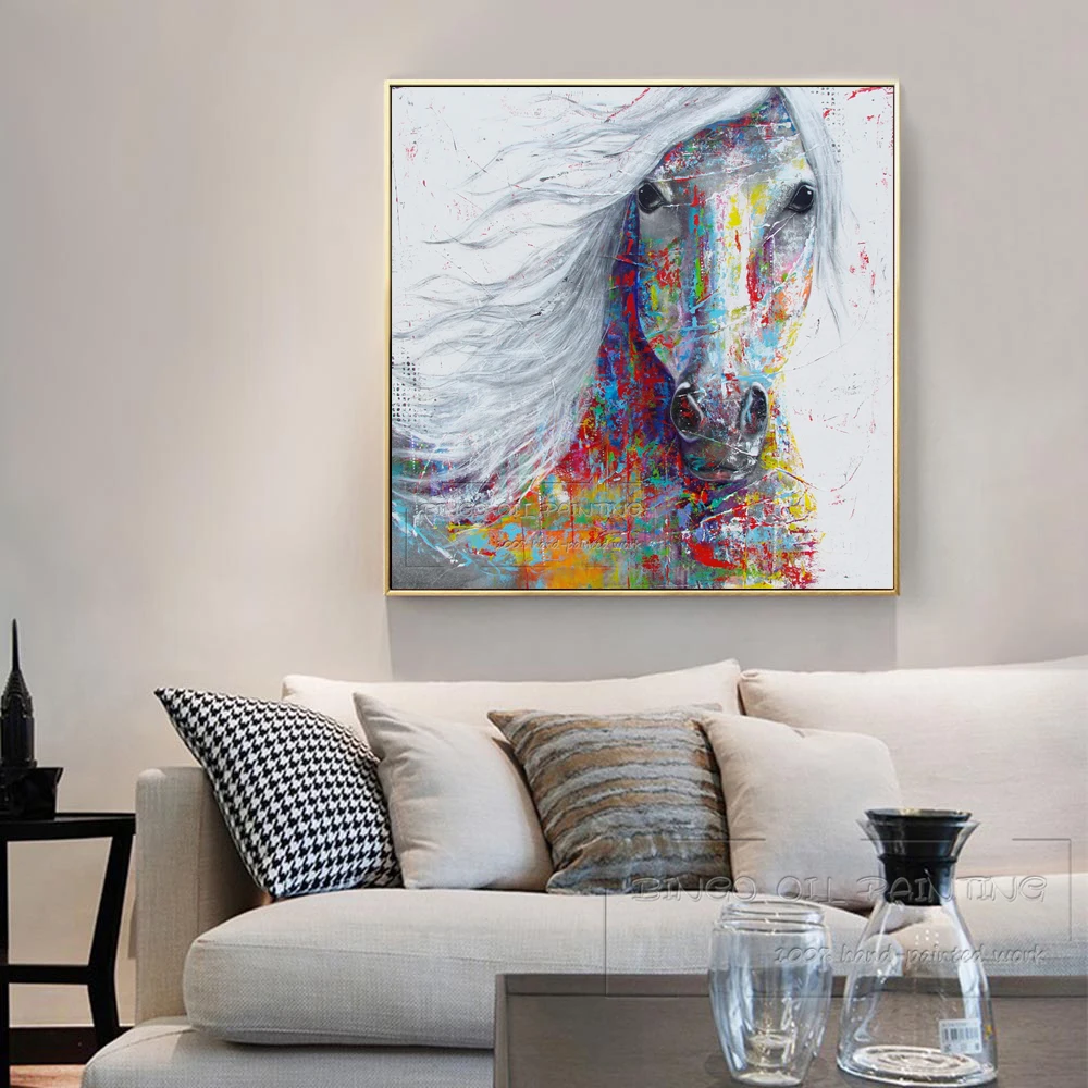 Ручная высококачественная абстрактная современная картина маслом на холсте "Лошадь" с яркими цветами, модное искусство для украшения стены.