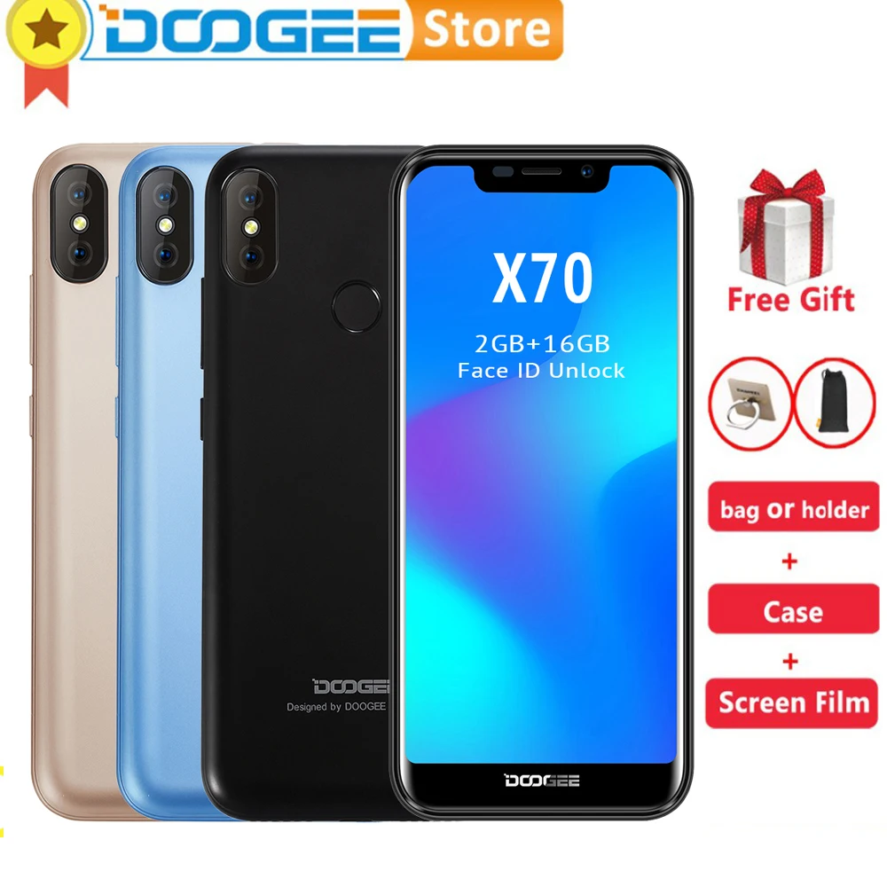 Doogee X70 5 дюймов 19:9 Android 8 1 смартфон 4000 мАч батарея 3g WCDMA 2 Гб 16 разблокировка лица
