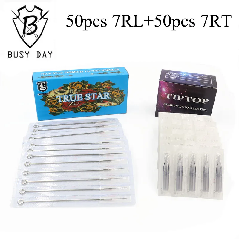(7RL + 7RT) 50 шт. иглы для татуировки с настоящей звездой наконечники бесплатная