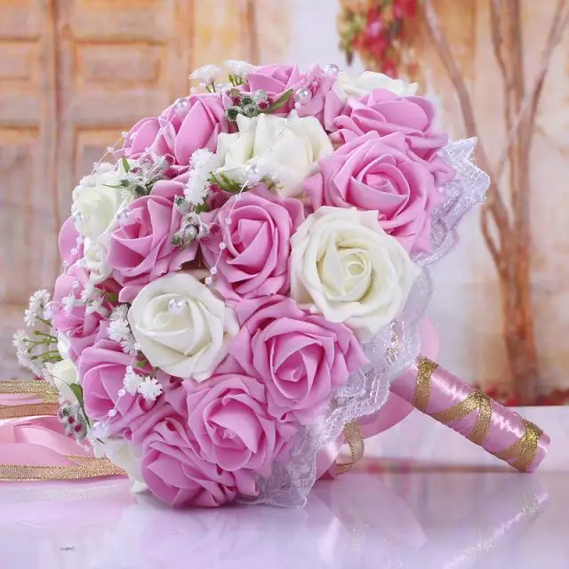 Pink and White Женский свадебный букет пионы для невесты держатель цветы ручной работы розы свадебные фотографии реквизит свадебные цветы - Цвет: Pink and White