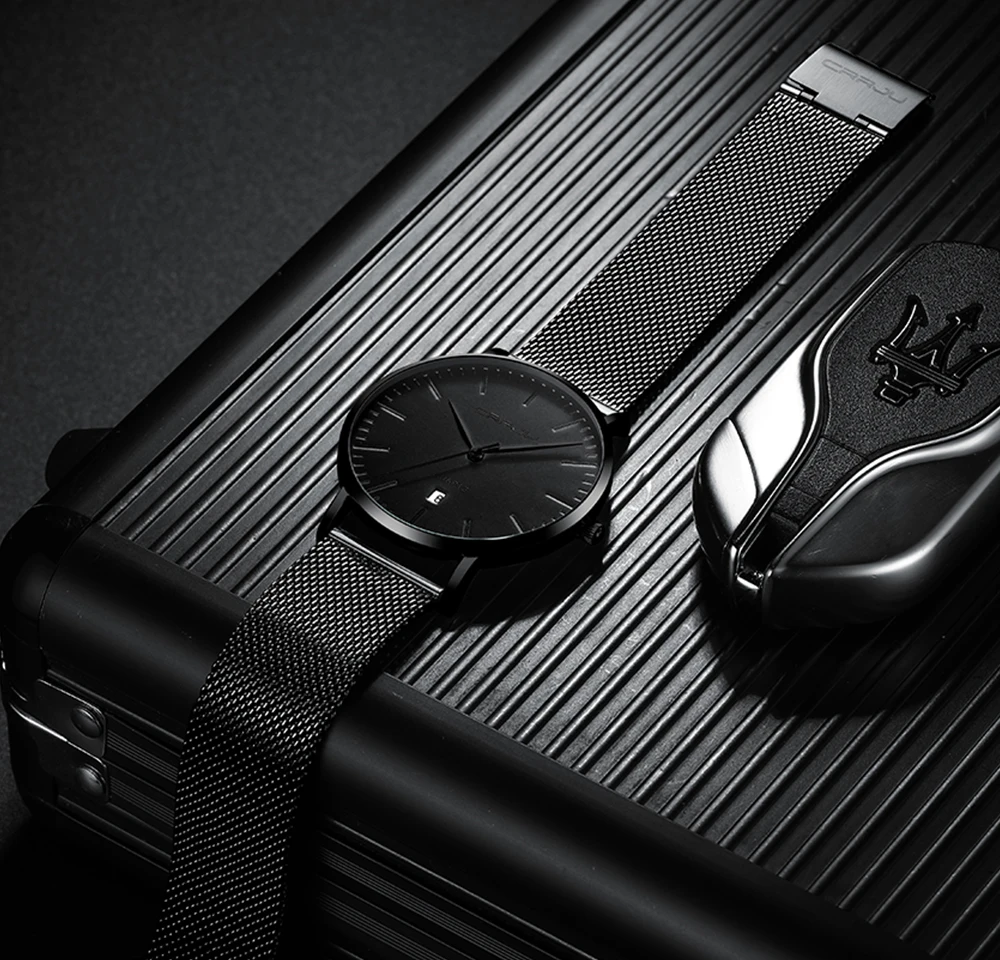 Часы CRRJU Мужские кварцевые ультратонкие классические из нержавеющей стали синие