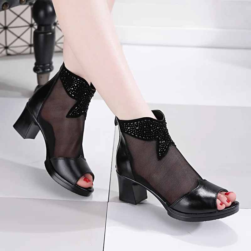 2019 новые летние модные сетчатые сандалии с толстой пяткой обувь на каблуке
