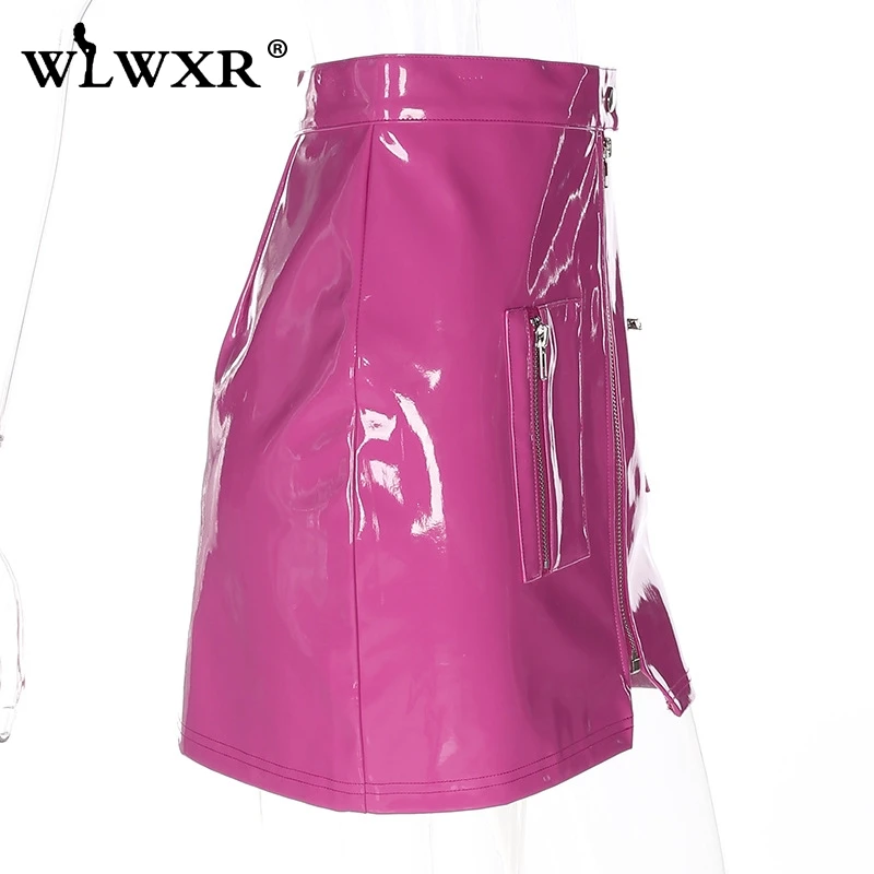 WLWXR искусственная кожа Pu юбки женские молнии карманы Розовый Черный Bodycon Высокая