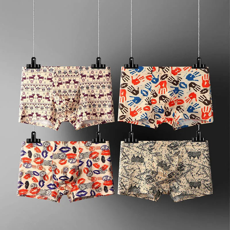 WTEMPO 8pcs/lot Sexy Men Boxer Soft Breathable Underwear Male Comfortable Print Wolf Panties Underpants Cueca Boxershorts Homme