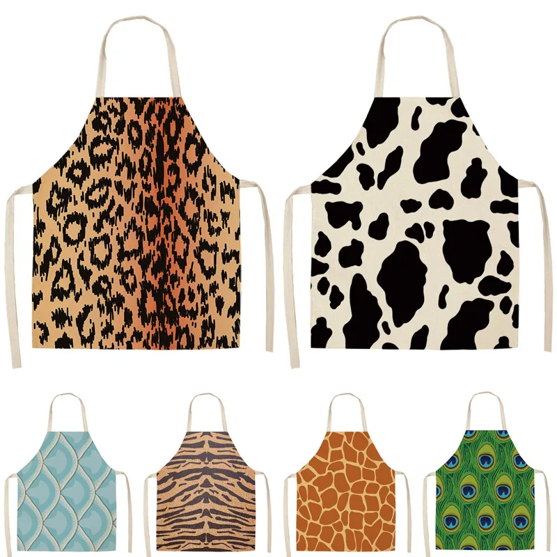 

1Pcs Leopard Print Kitchen Aprons for Women Men Home Cooking Baking Waist Bib Cotton Linen Pinafore Cleaning Tools 53*65cm A1041