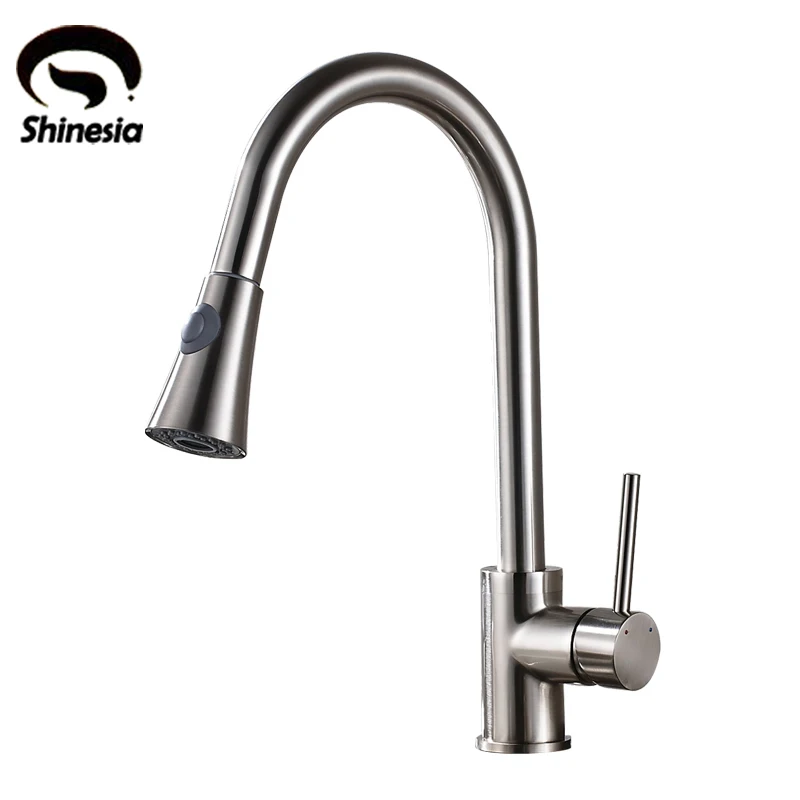 Матовый никелевый кухонный смеситель для раковины с одной ручкой поворотным