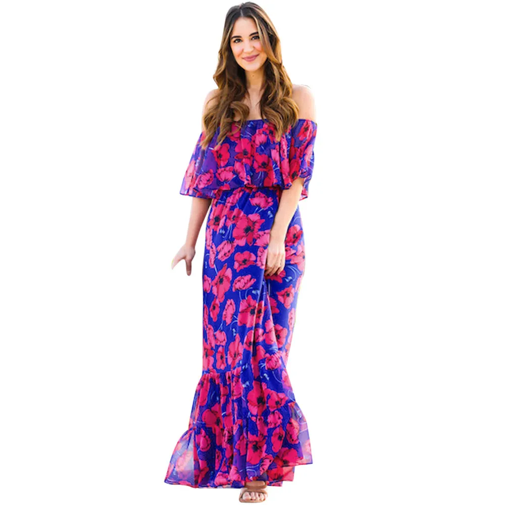 Feitong Женская Новая мода 2018 Дамы Boho летние пляжные вечерние длинные макси платье
