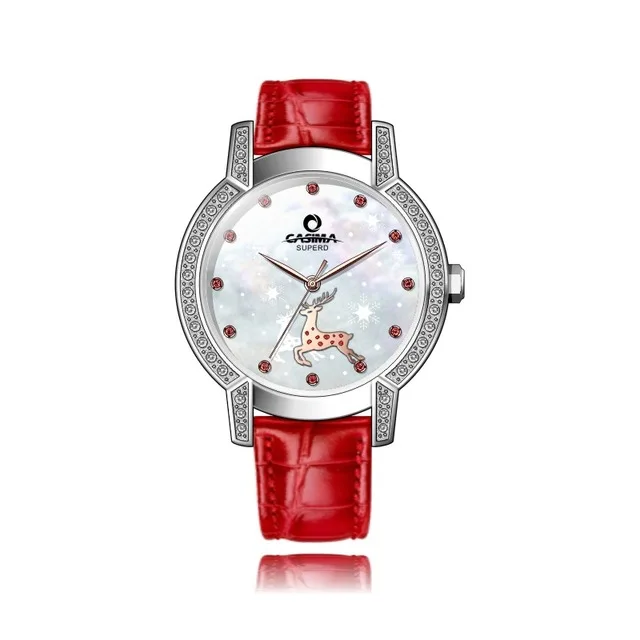 Red Relogio Feminino CASIMA, женские часы, модные, водонепроницаемые, кожа, бриллиант, Женские кварцевые наручные часы, часы Saat, Reloj Mujer - Цвет: Red