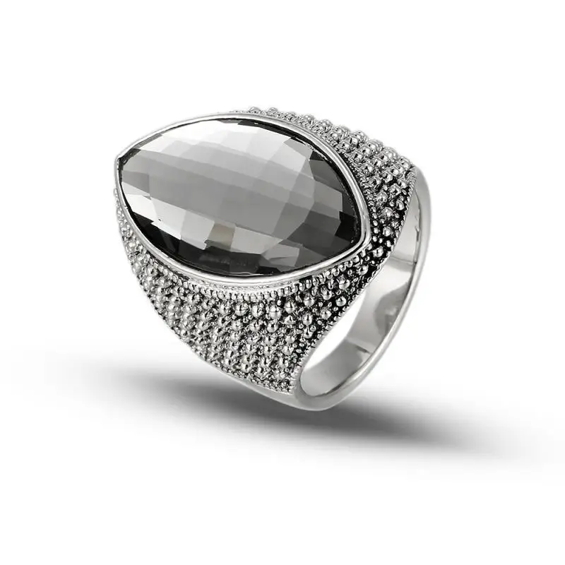 Большой размер новый узор модное свадебное винтажное серое Кристальное кольцо