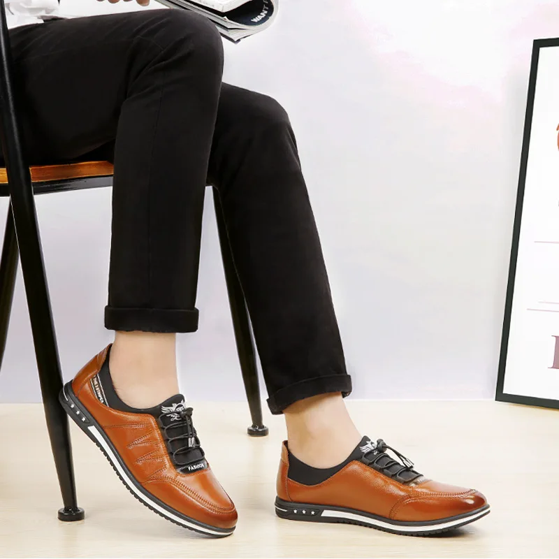 Sneakers men lace-up comfortable genuine leather shoes flat with outdoor walking footwears casual | Обувь