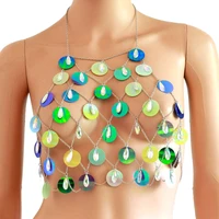 chran disc mesh sequin harness bra body chain burning man rave festival wear silver chain jewelry
