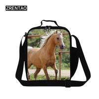 zrentao 3d horse print cooler bags children lunch bags for school children meal bags for working picnic bags with side pocket