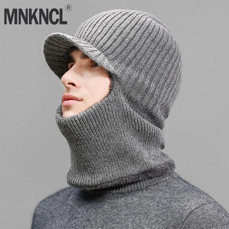 MNKNCL зимняя шапка Skullies бини для мужчин женский шерстяной шарф Шапка Балаклава