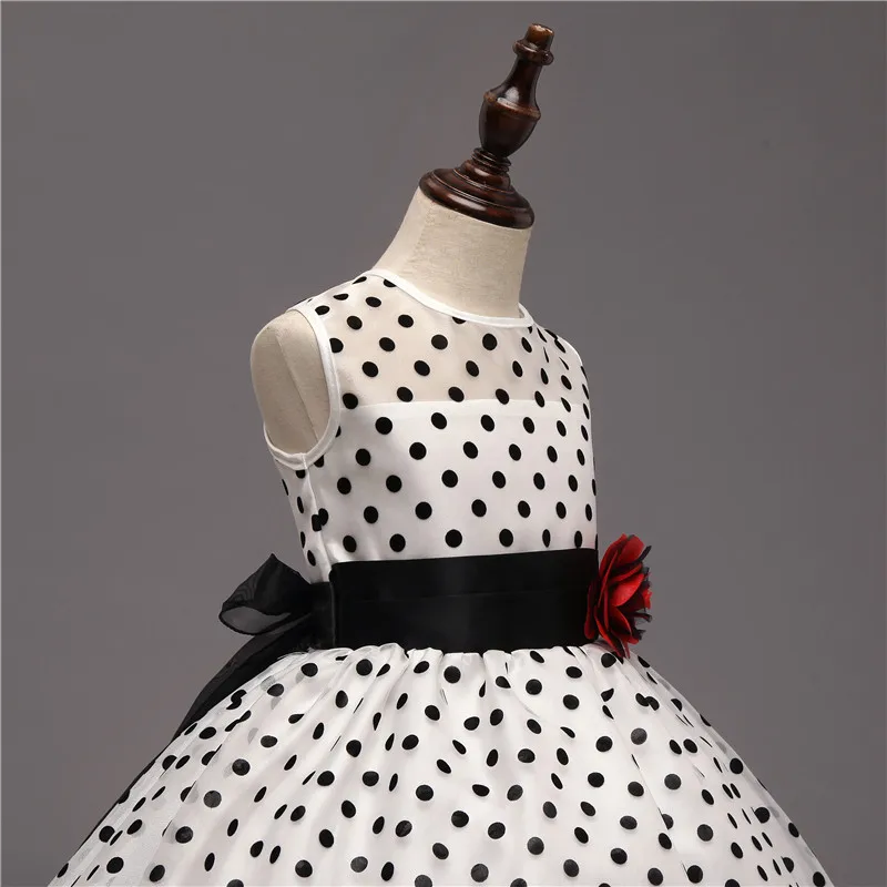 Baby Girls Dot Dress Fashion 4-10T Kids with Floral Bow Ball Gown for Wedding Party Evening Event Costume Flower Children Wear |