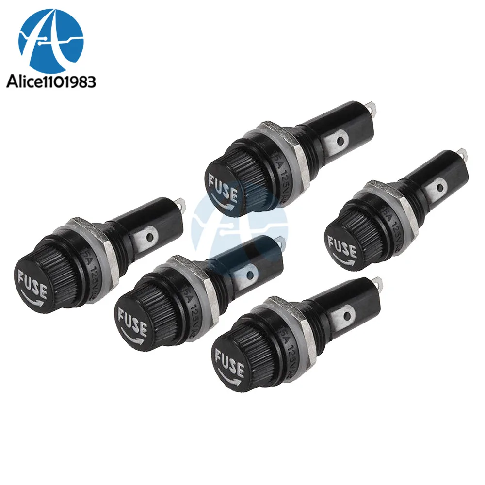 

5pcs 5*20mm Fuse Holders 5X20mm Black Insurance Tube Socket Fuse Holder For 5*20 Insurance Panel Mount Fuse Holder