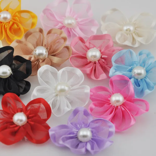 20 шт. набор цветов из ленты с жемчугом|flower flower|wedding decocraft ribbon flowers |