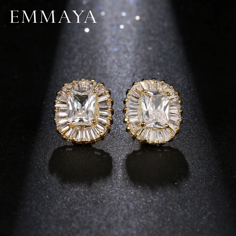 Фото Серьги-гвоздики EMMAYA с фианитами женские, свадебные ювелирные украшения для ушей под золото с фианитами класса ААА №1