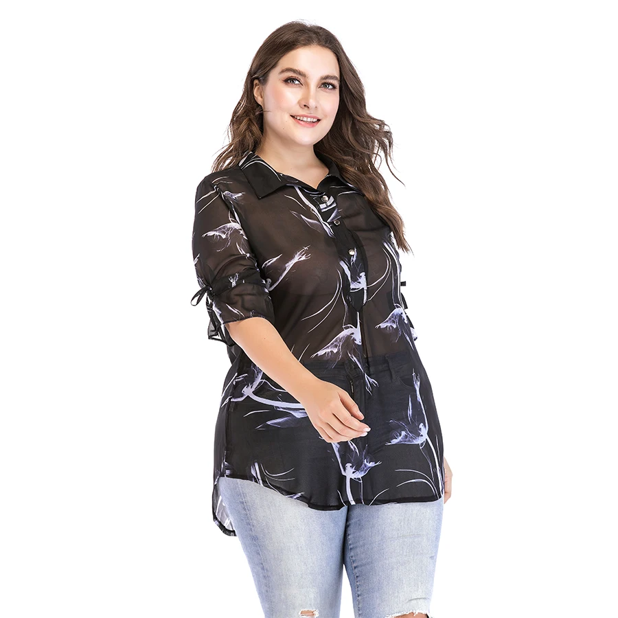 Женская Офисная рубашка с коротким рукавом Повседневная большого размера