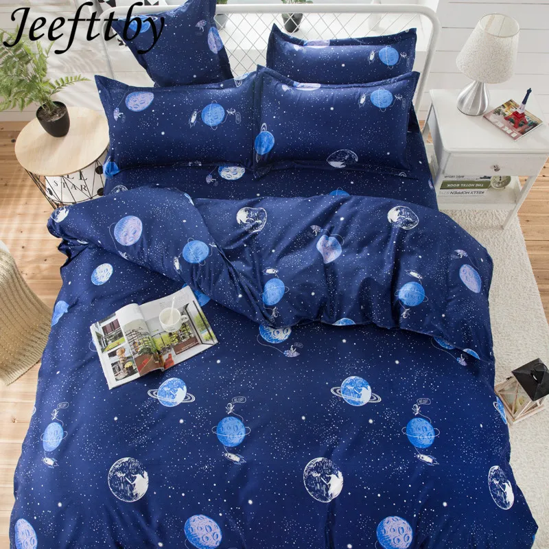 Jeefttby постельных принадлежностей синий планета постельное белье 3/4 шт. Новое