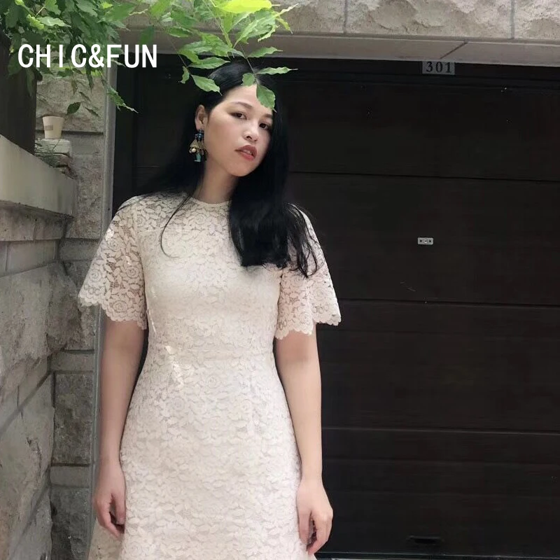 [CHIC &amp FUN] Кружева Тонкий платье короткий рукав тонкий | Женская одежда