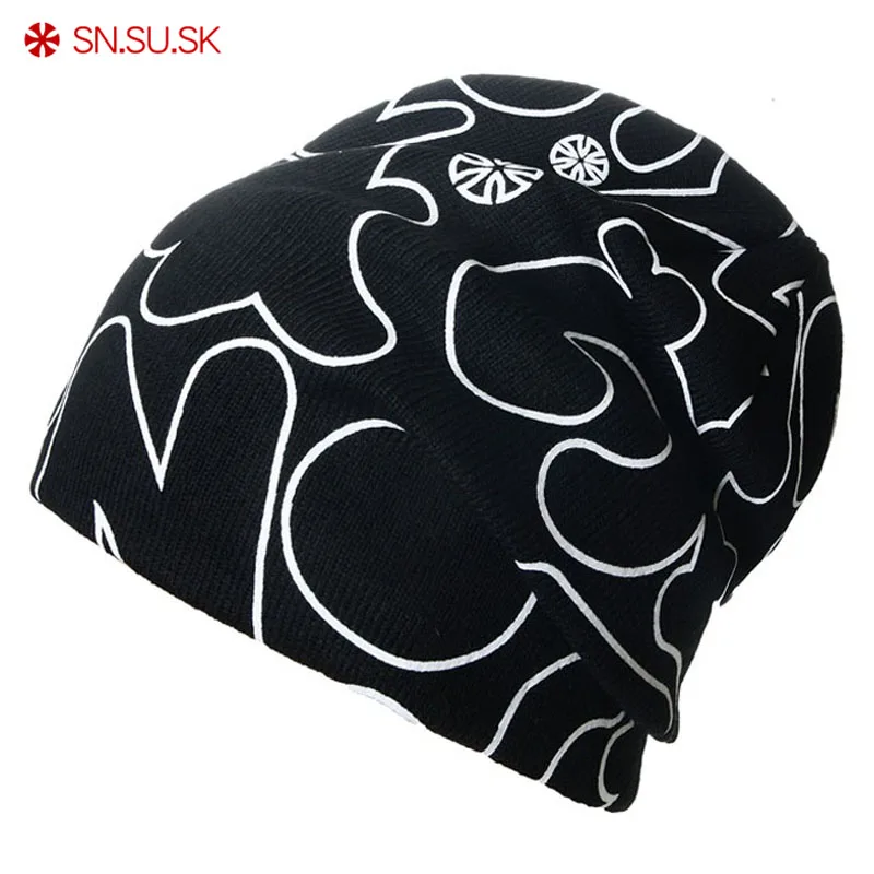 SN.SU.SK Белые зимние шапки с принтом для женщин и мужчин Вязанные Трикотажные