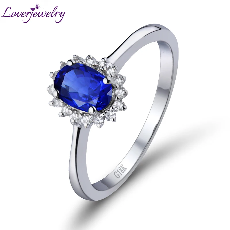 

LOVERJEWELRY Sapphire Rings For Women Solid 18Kt White Gold Natural Blue Sapphire Diamonds Engagement Valentine's Day Ring Gifts