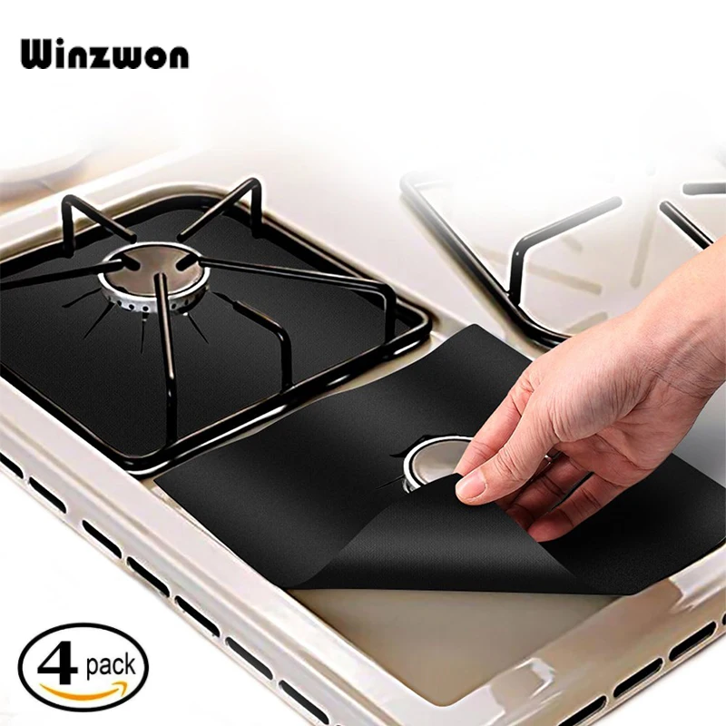

4Pcs/set Reusable Gas Stove Protector Non-Stick Glass Fiber Gas Stove Burner Cover Mat Pad Clean Liner For Kitchen Cookware