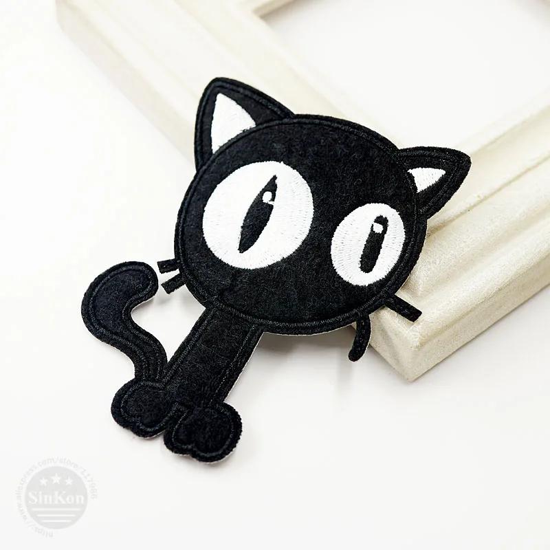 Черный кот(Размер: 7,7x9,6 см) DIY тканевые значки для украшения нашивки для джинсов, сумок, одежды, шитья, украшения, аппликация, нашивки