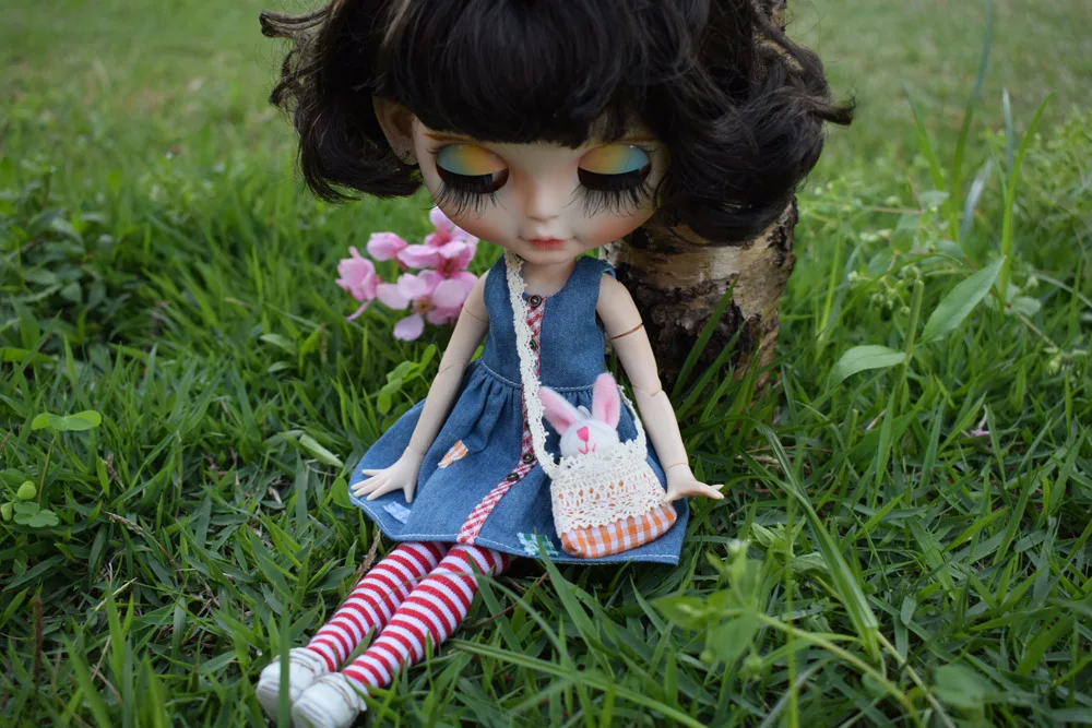 Милое джинсовое платье Blyth Doll 1/6+ чулки+ сумка, комплект одежды для 1/8 BJD, 1/6 BJD, Holala, средний Blyth, Azone S Doll