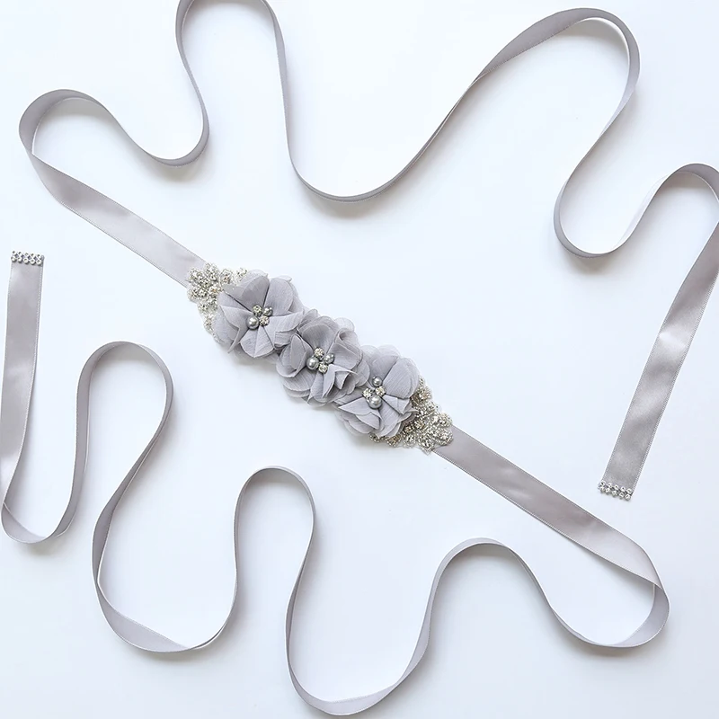 

2019 Summer Beach Wedding Flower Belts for Bride Pearl Chiffon Flower Belts Sashes Crystal Bridal Accessories Ceinture Mariage
