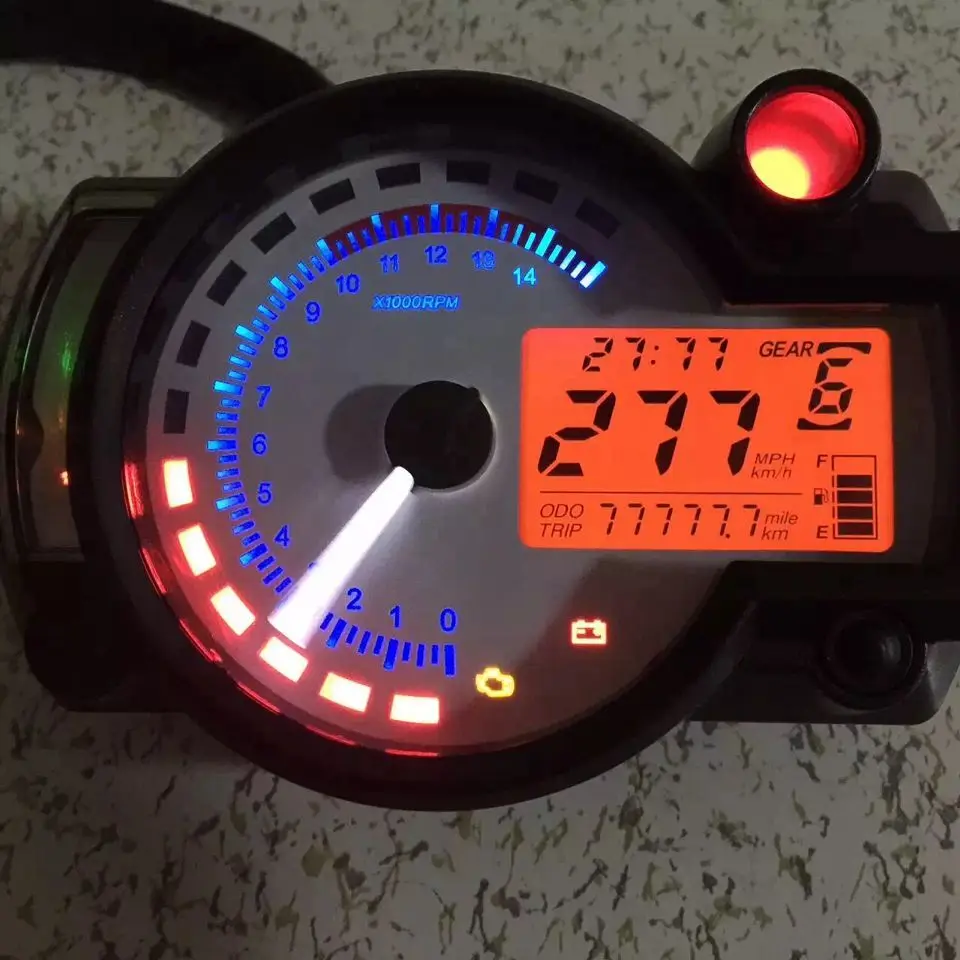 

KOSO RX2N Tachometer Fuel Meter LCD Digital Motorcycle Odometer Speedometer Adjustable MAX 299KM/H 7 Colors Display