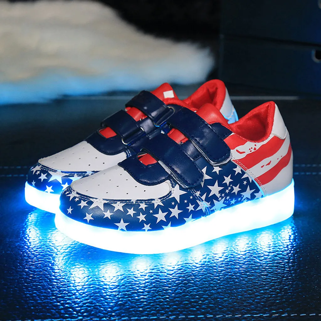 Toddler Infant Flag Baby Girls USB Breathable LED Luminous Sport Shoes Sneakers | Детская одежда и обувь