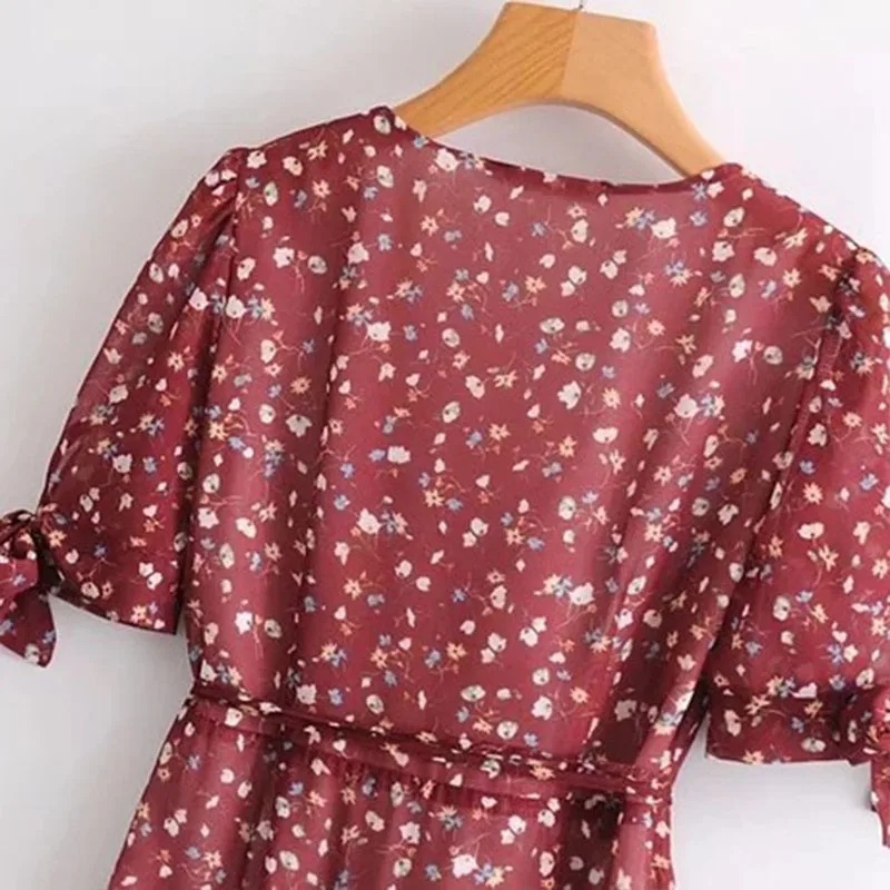 С цветочным принтом Для женщин летнее платье v образным вырезом Кружево