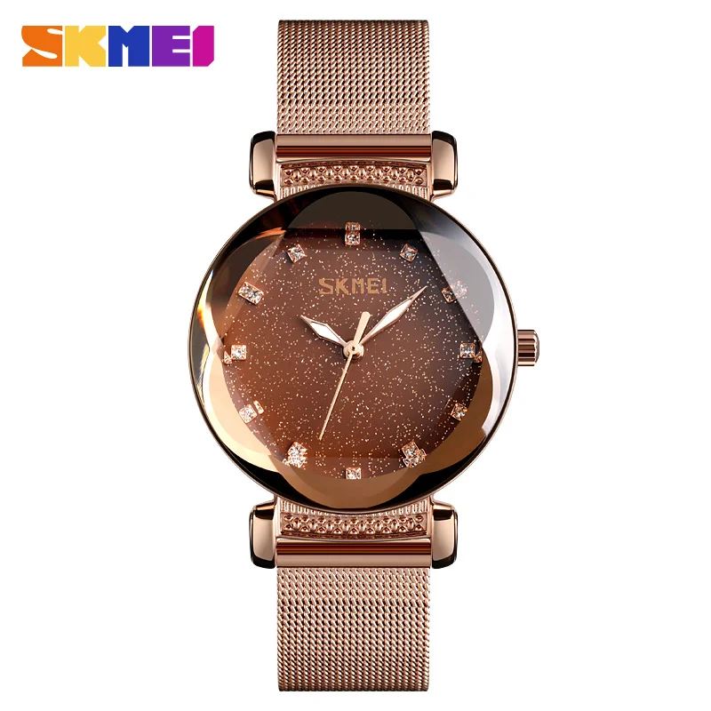 Rose Gold Steel SKMEI роскошные женские часы дамы Магнитный звездное небо часы мода алмаз Женские кварцевые наручные часы relogio feminino - Цвет: Rose Gold Steel