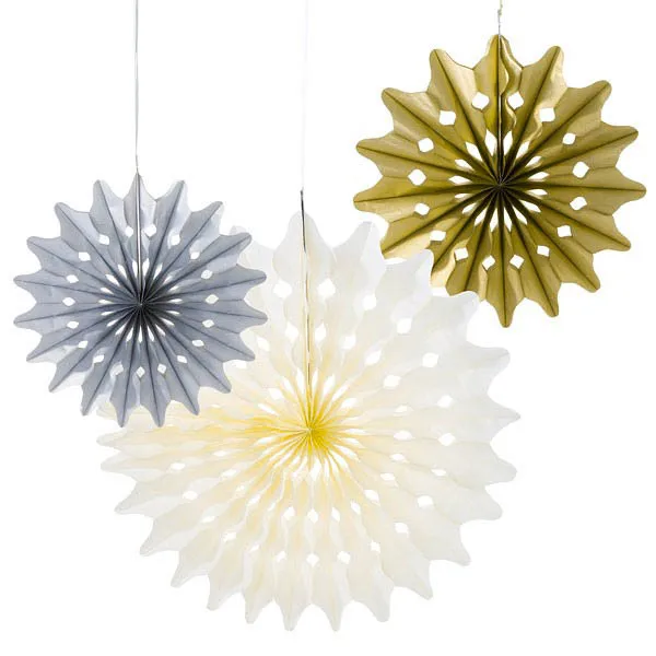 

Reusable Metallic Paper Fan Mixed Sizes Set of 3 Hanging Decor (Gold,Cream,Silver ) Birthday Party Showers Weddings Anniversary