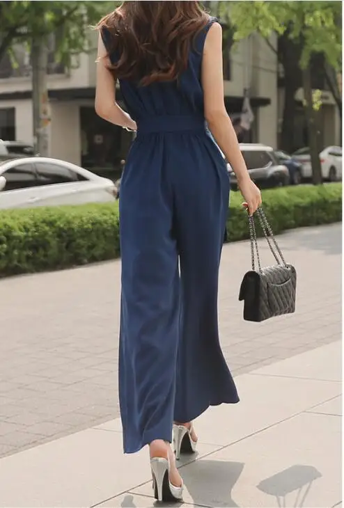 Комбинезон для женщин 2018 Летние Новые широкие брюки с круглым вырезом без