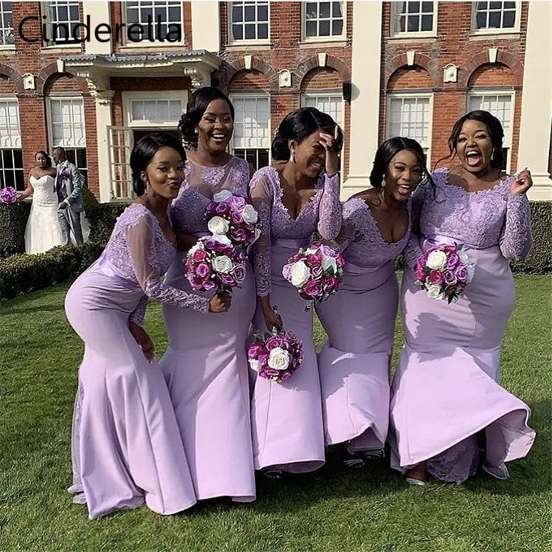 Золушка африканская светло-фиолетовая с длинными рукавами Кружевная аппликация