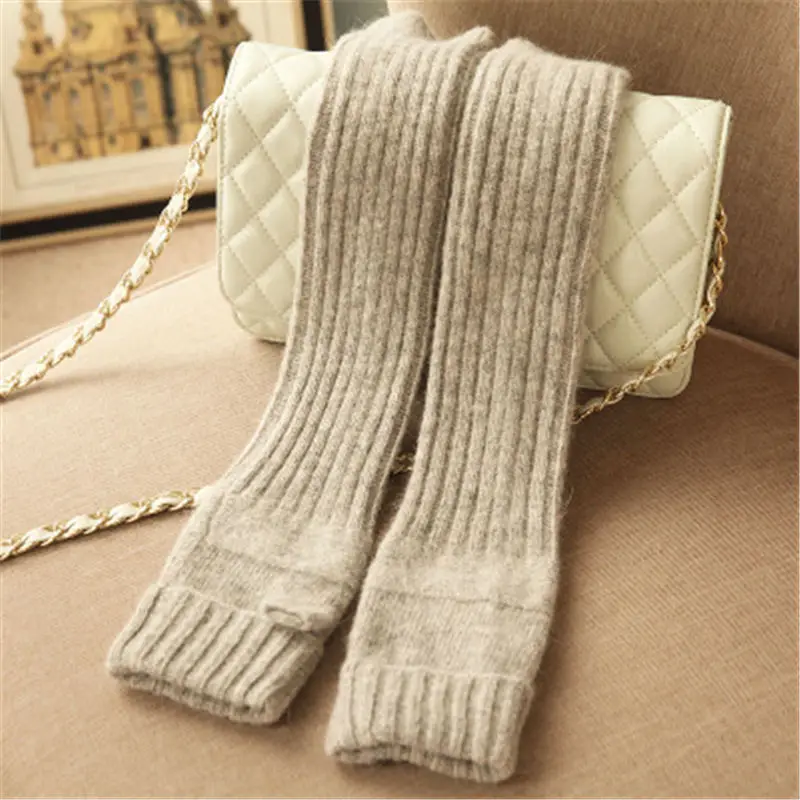 Осенне зимние женские вязаные шерстяные перчатки элегантные милые митенки без