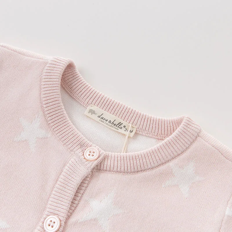 DBK0786 dave bella autumn kids girls 100% cotton knitted Sweater children stars printing Cardigan tops | Детская одежда и обувь